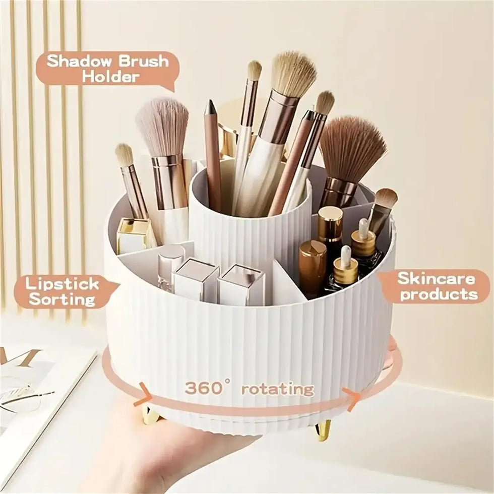360° Rotating Makeup Organizer – 5-Compartment Cosmetic Holder - Clarify.pk