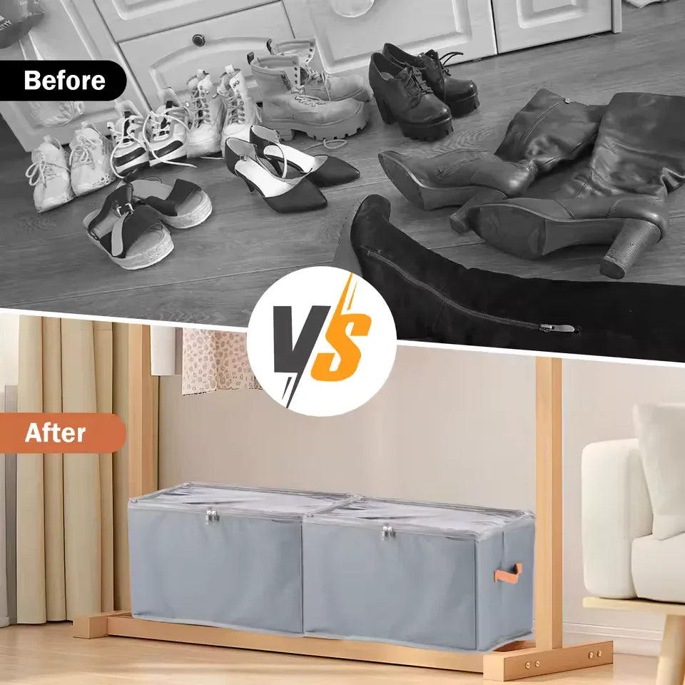 12-Compartment Foldable Shoe Storage Box – Dustproof Closet Organizer with Clear Lid - Clarify.pk