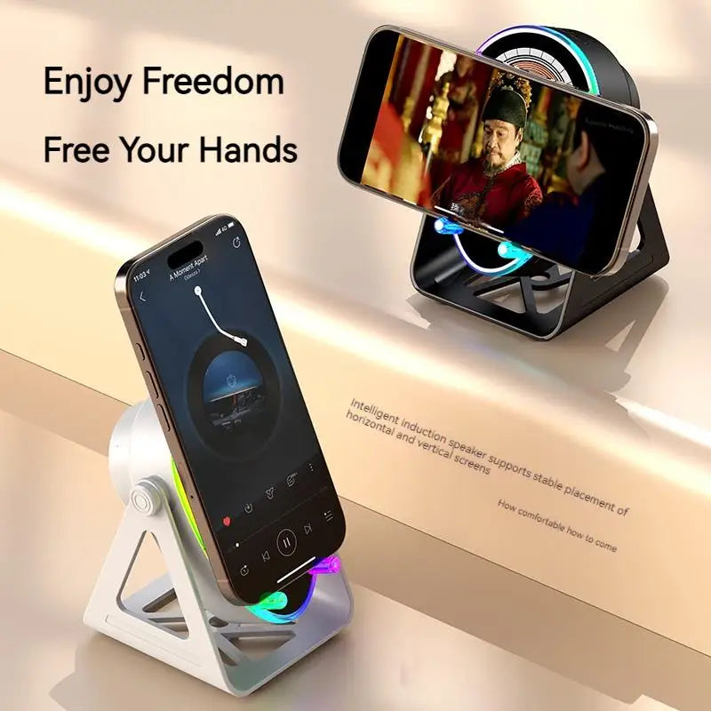 Wireless Fast Charging Speaker - Bluetooth 5.3 Phone Holder with RGB Lights