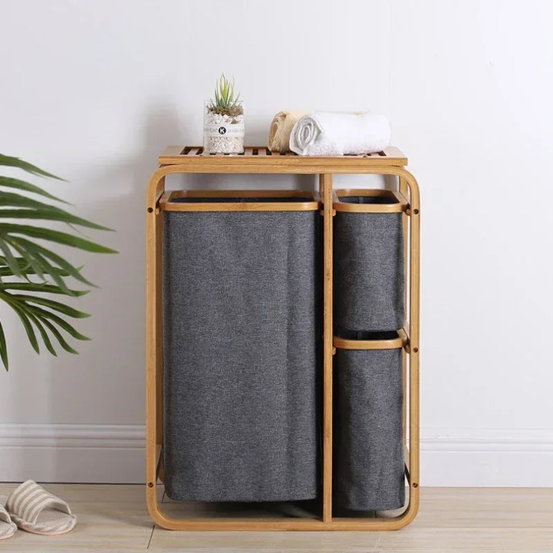 Bamboo Laundry Basket – 3 Collapsible Storage Bags - Clarify.pk
