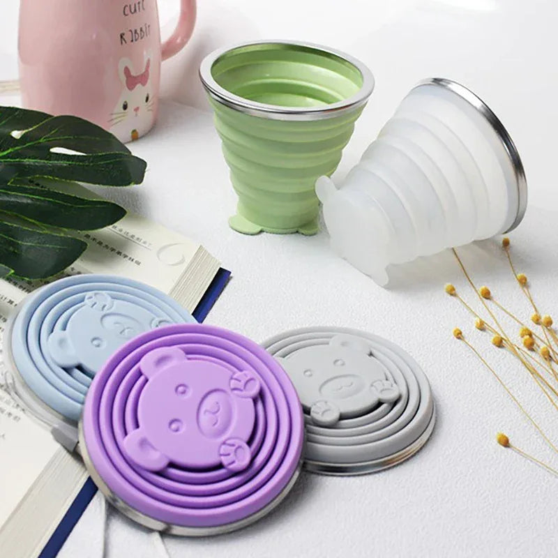 Silicone Folding Glass with Lid – Portable & Leak-Proof (each) - Clarify.pk