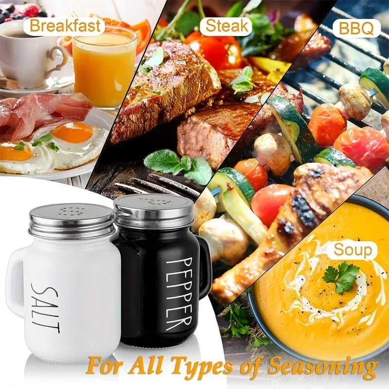 Black & White Salt & Pepper Shaker Set – 2pcs Glass
