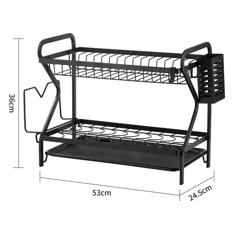 Premium 2-Tier Dish Drying Rack with Drainboard - Clarify.pk
