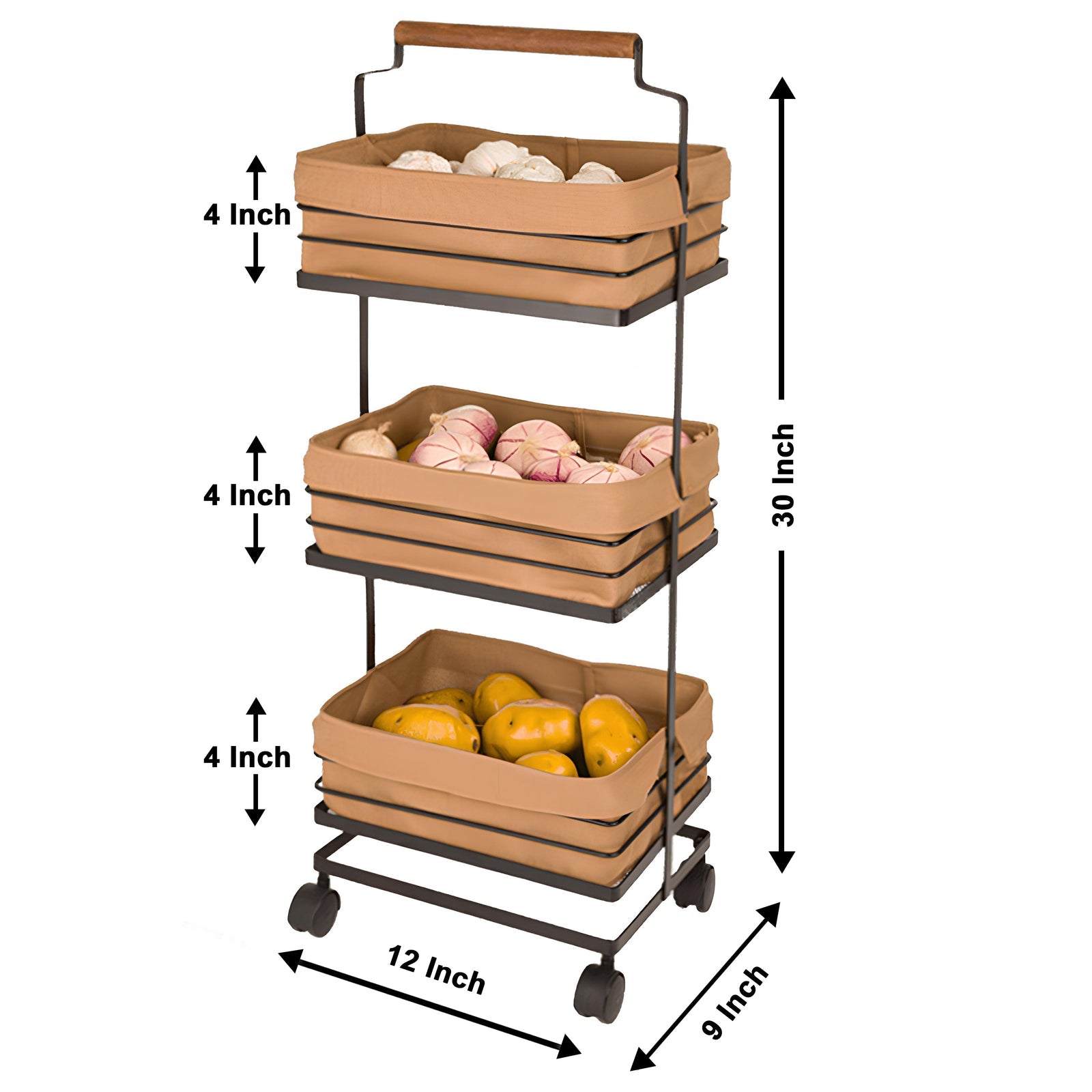 Trio Stack 3-Tier Metal Rolling Utility Cart