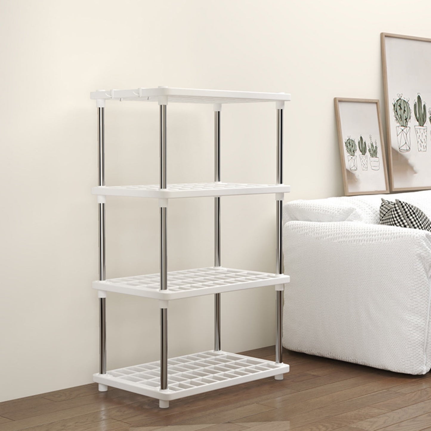 4-Tier Plastic Storage Shelves - Pantry, Kitchen & Bathroom Rack