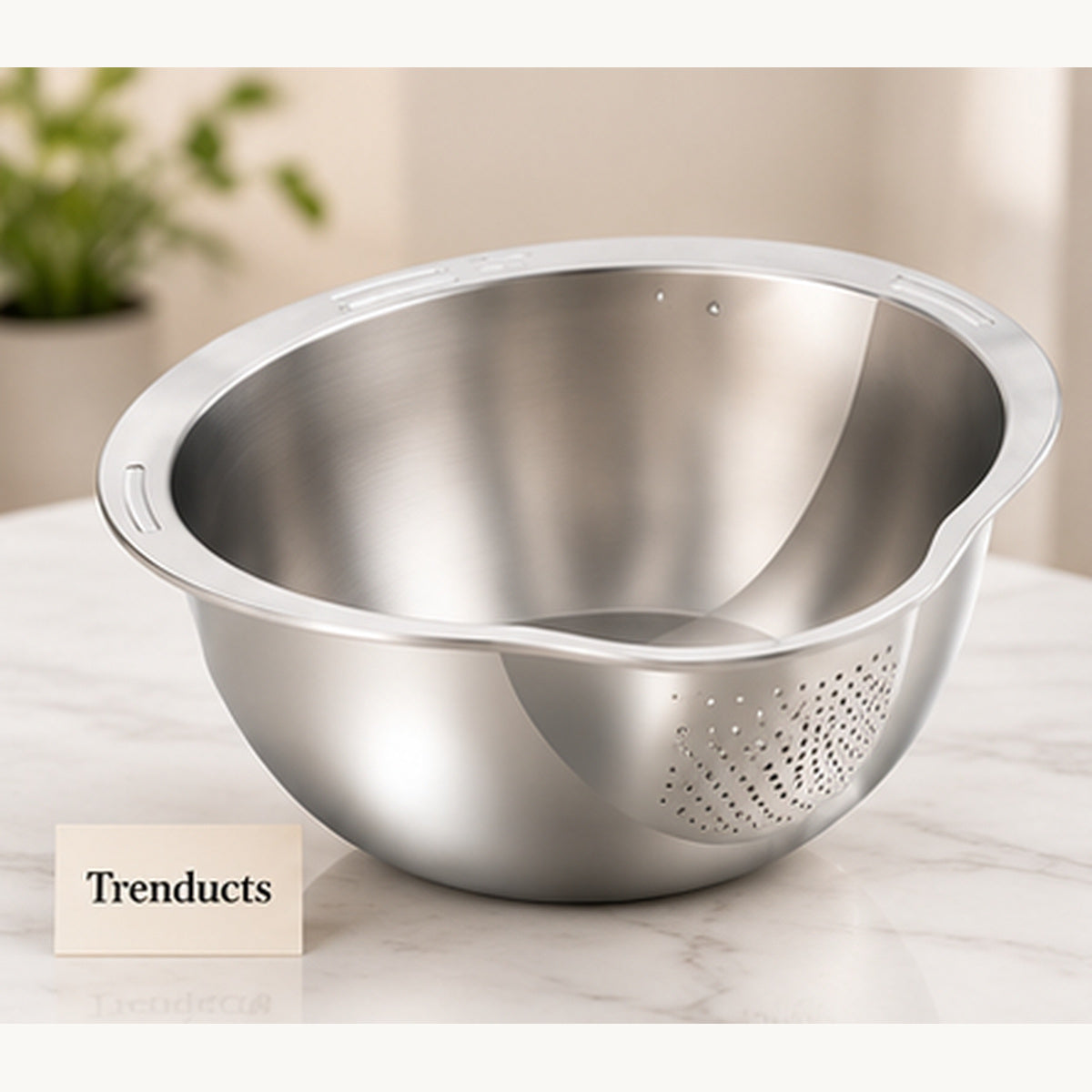 Stainless Steel Rice Washing Bowl with Built-In Strainer