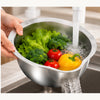 Stainless Steel Rice Washing Bowl with Built-In Strainer