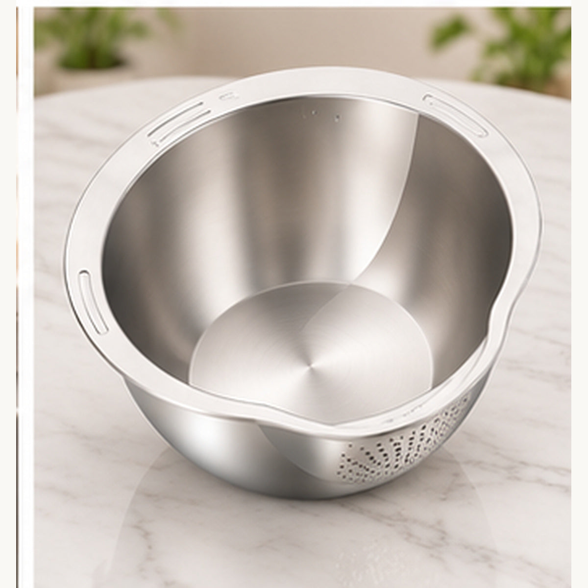 Stainless Steel Rice Washing Bowl with Built-In Strainer