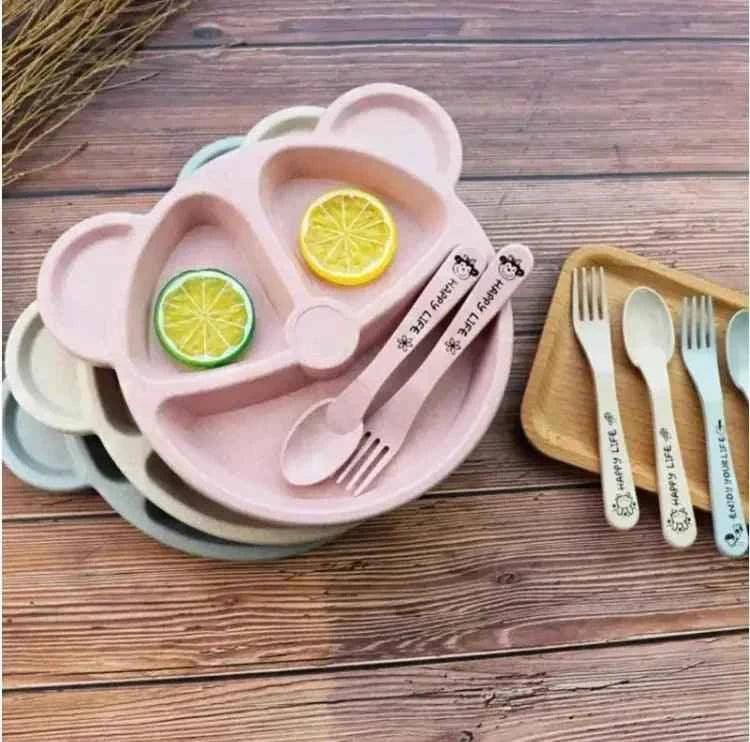 Bear Shape Plates Set - 5pcs with Matching Spoons and Forks