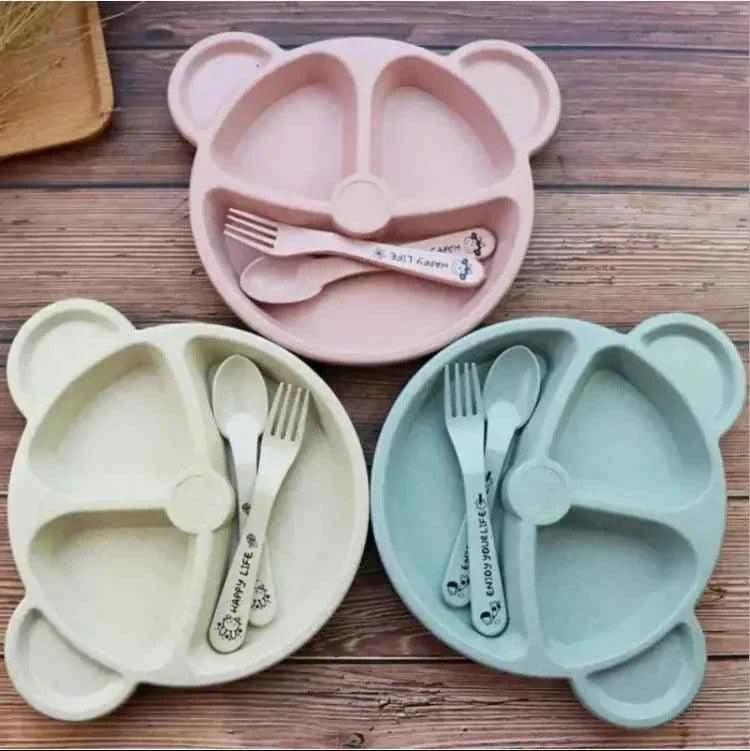 Bear Shape Plates Set - 5pcs with Matching Spoons and Forks