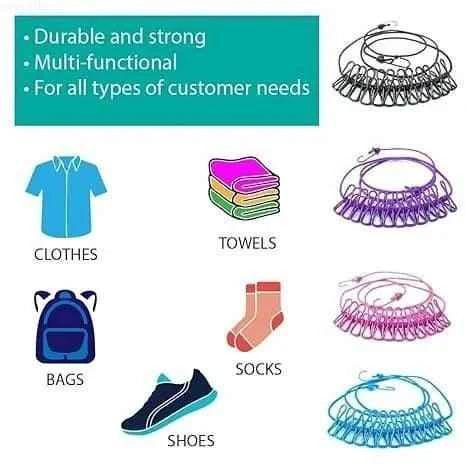 12 Clip Elastic Clothesline for Efficient Drying and Organization
