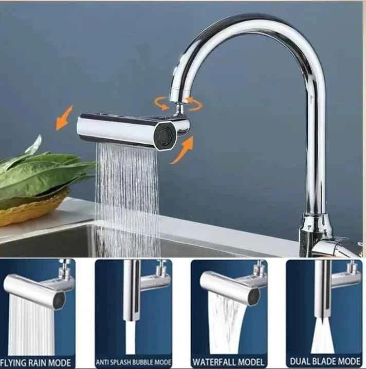 Multifunctional Kitchen Faucet Waterfall with Pressurized Bubbler and 4 Modes Spout Adapter - Clarify.pk