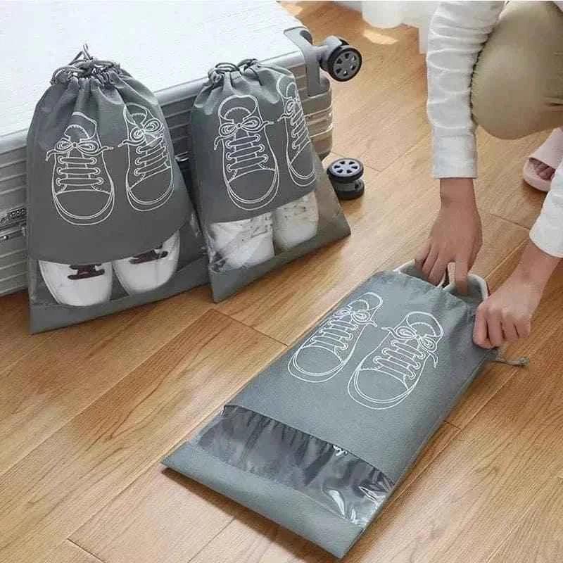 10 Travel Shoe Pouches Grey Fabric Dustproof - 10 Pieces - Clarify.pk
