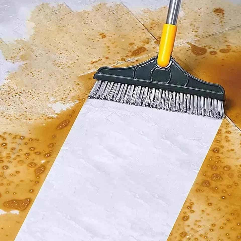 2 in 1 Floor Scrub Brush with Long Handle - Removable Squeegee Tool for Tile and Kitchen Cleaning