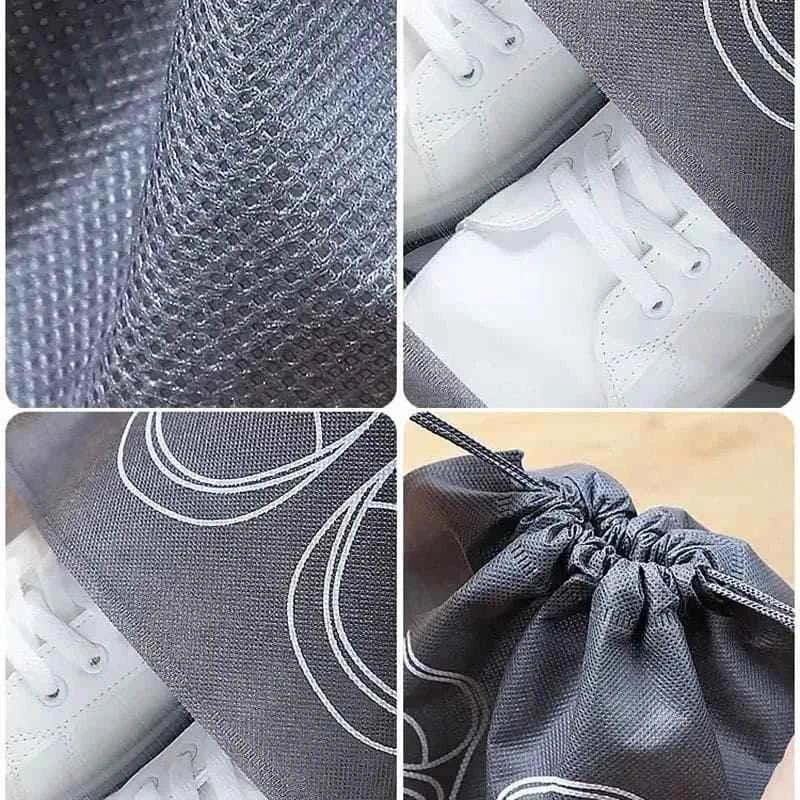 10 Travel Shoe Pouches Grey Fabric Dustproof - 10 Pieces