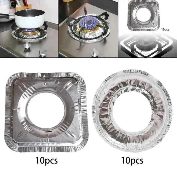 10pcs Reusable Aluminum Foil Stove Top Covers - High Temperature Resistant Burner Protectors for Easy Cleaning - Clarify.pk