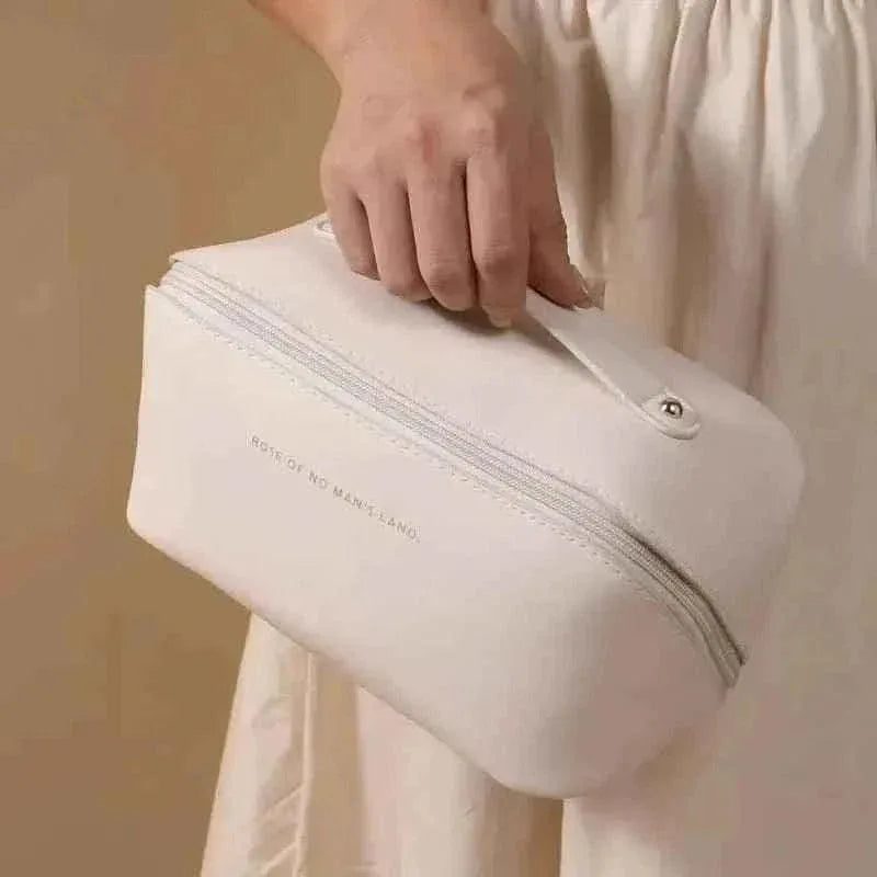 Classy Leather Cosmetic Bag, Portable Makeup Pouch for Travel
