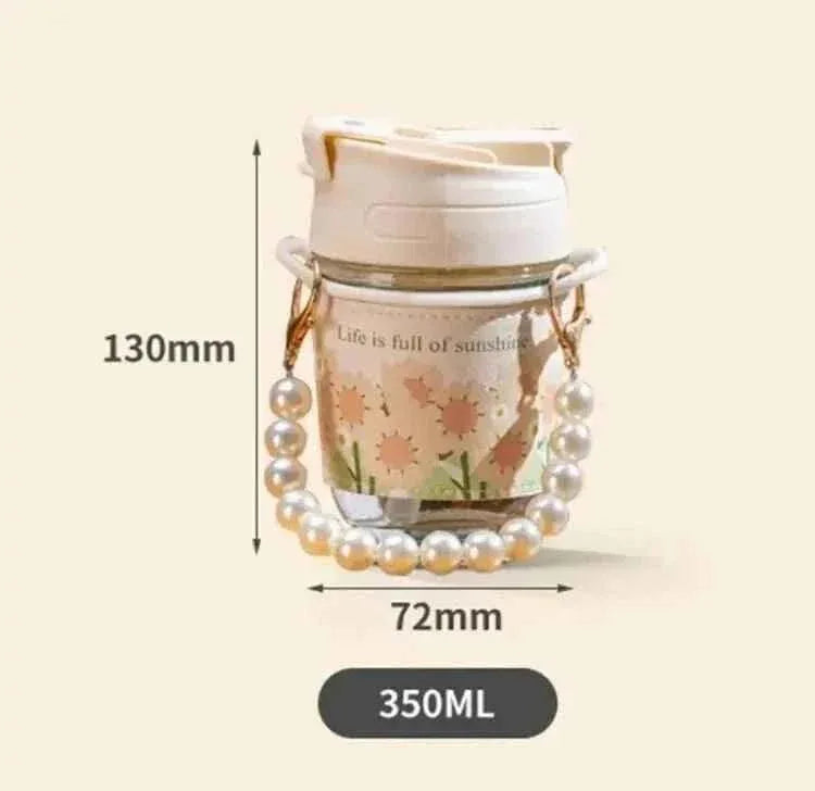 Portable Thermal Mini Bottle with Glass Straw and Pearl Bracelet Design - Dual-Use Drinking Cup - Clarify.pk