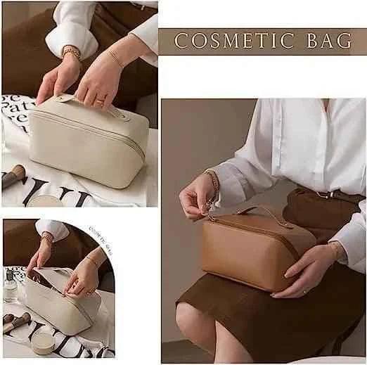 Classy Leather Cosmetic Bag, Portable Makeup Pouch for Travel