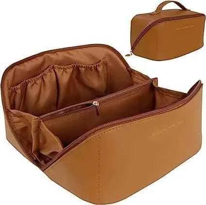 Classy Leather Cosmetic Bag, Portable Makeup Pouch for Travel