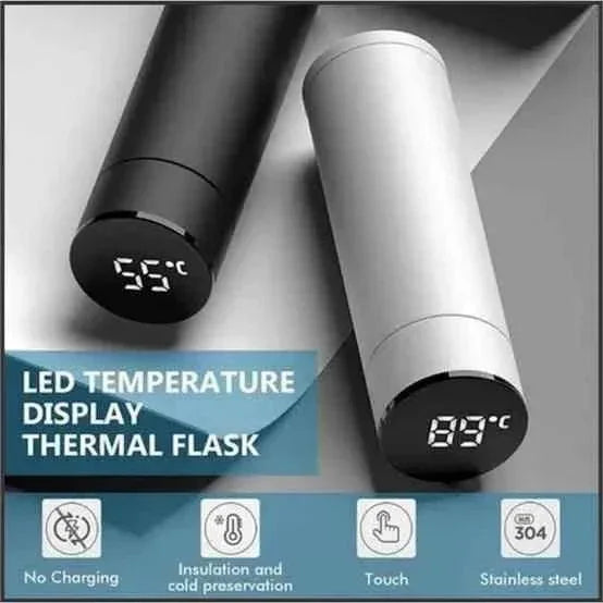 500ML LED Temperature Display Water Bottle - Stainless Steel Insulated Flask - Clarify.pk