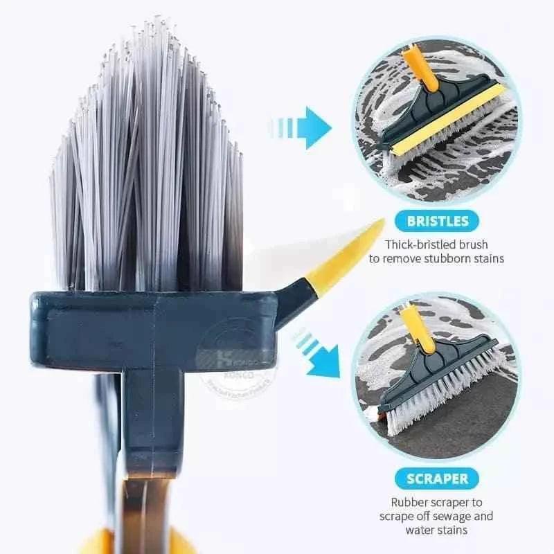 2 in 1 Floor Scrub Brush with Long Handle - Removable Squeegee Tool for Tile and Kitchen Cleaning - Clarify.pk