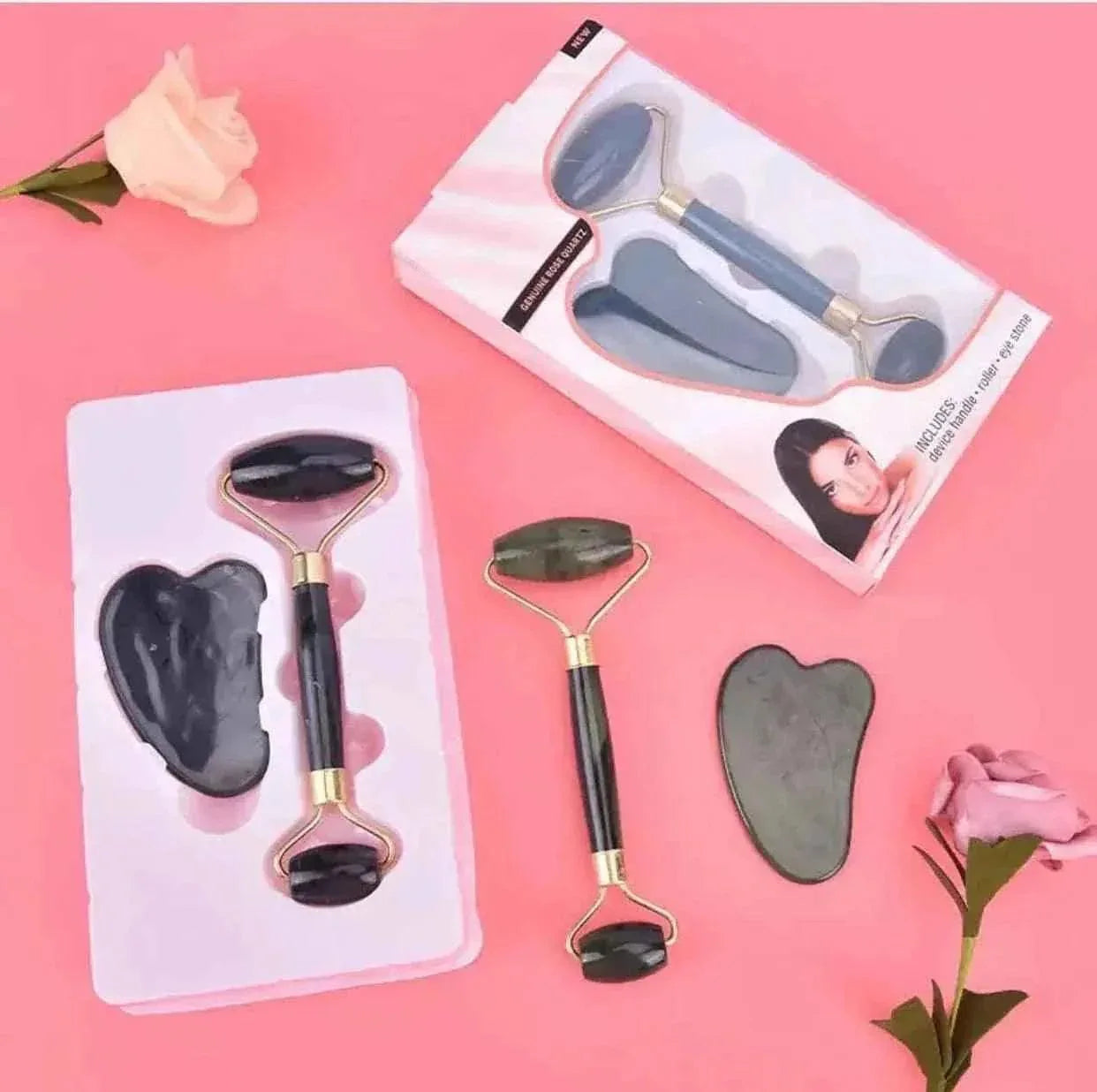 Jade Roller and Gua Sha Set for Glowing Skin Massage and Skincare - Clarify.pk