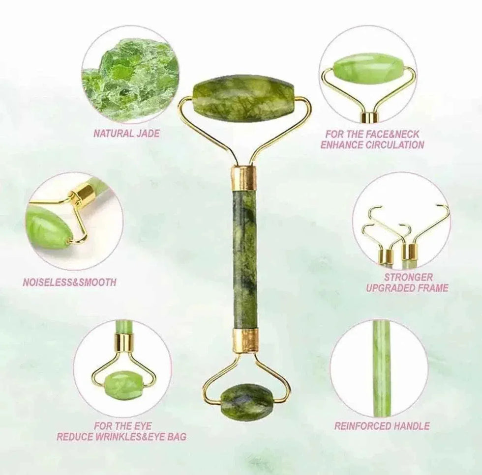 Jade Roller and Gua Sha Set for Glowing Skin Massage and Skincare