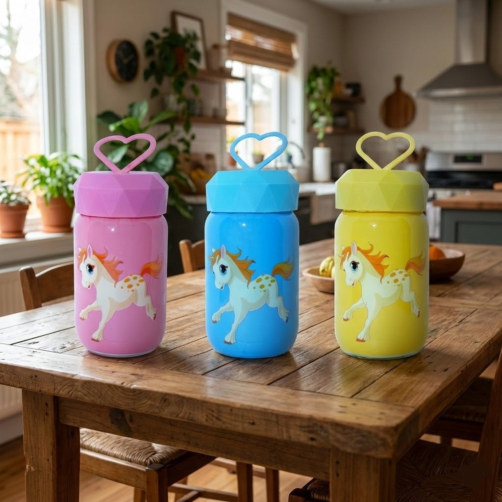 Cartoon Diamond Glass Cup – Cute Leak-Proof Bottle (Random color)