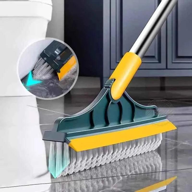 2 in 1 Floor Scrub Brush with Long Handle - Removable Squeegee Tool for Tile and Kitchen Cleaning - Clarify.pk