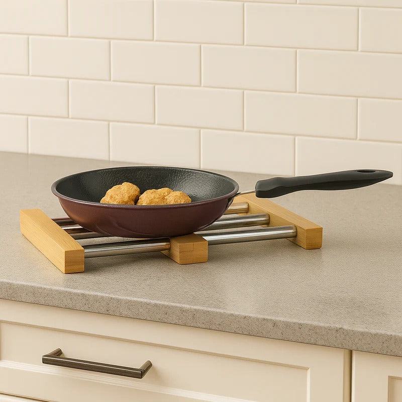 Shengya Wooden Expandable Wok Stand – Adjustable Bamboo Stability MJ