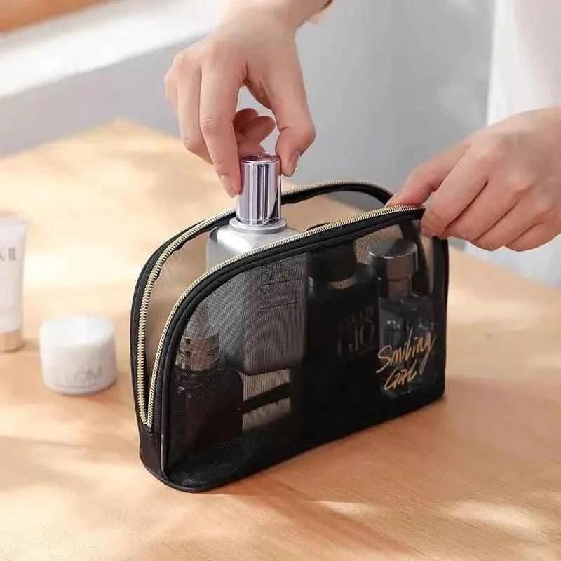 Black Mesh Makeup Bag for Travel and Organization