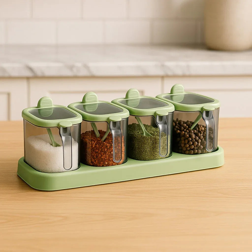 4-in-1 Seasoning Spice Jar Set – Multi-Compartment Kitchen Organizer - Clarify.pk