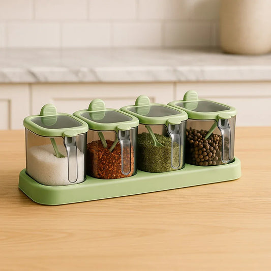 4-in-1 Seasoning Spice Jar Set – Multi-Compartment Kitchen Organizer - Clarify.pk