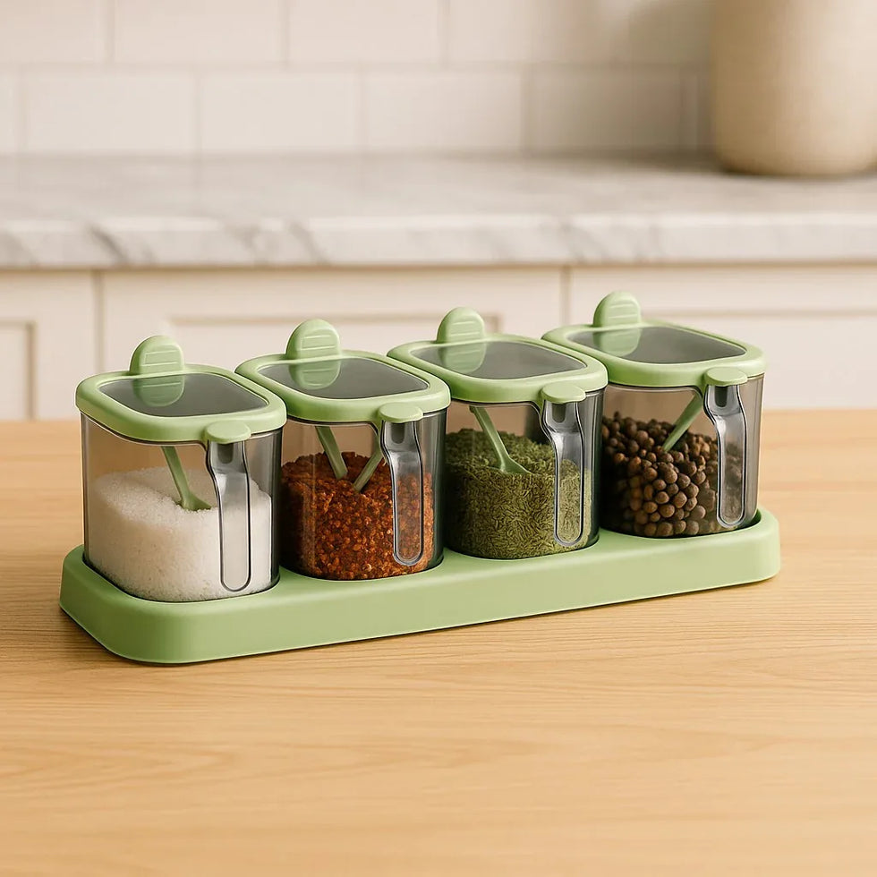 4-in-1 Seasoning Spice Jar Set – Multi-Compartment Kitchen Organizer