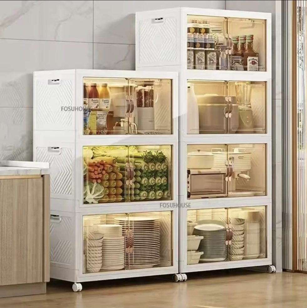 Modern Foldable Kitchen Storage Cabinet with Rolling Wheels - Trenducts.pk