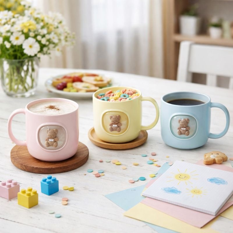 Kids colorful 3D teddy bear and bunny mugs for milk and cereal Trenducts Pakistan