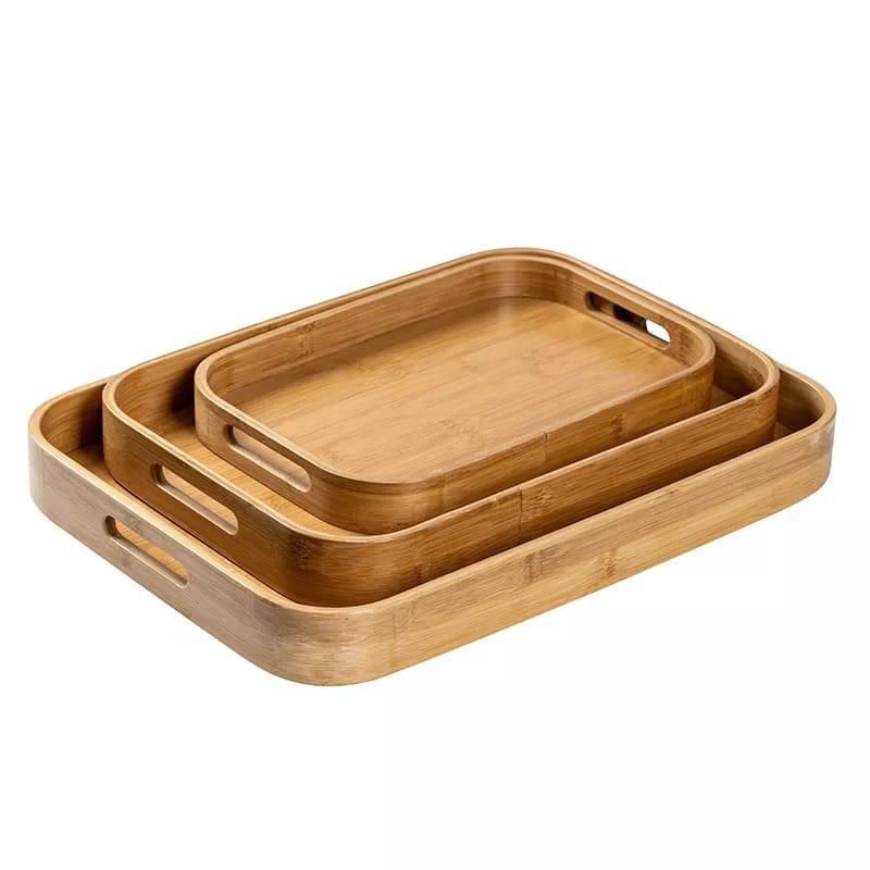 3-Piece Bamboo Nesting Tray Set - Natural Serving Trays - Trenducts.pk