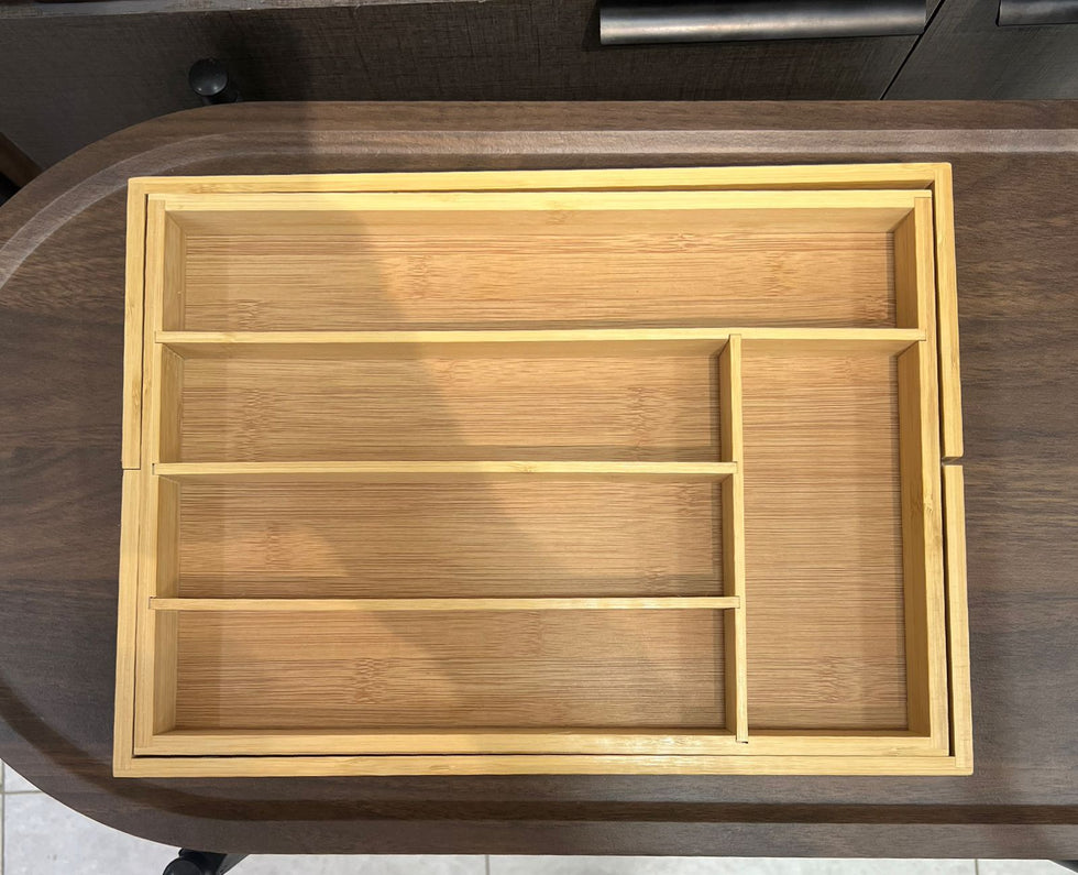 Bamboo Expandable Kitchen Drawer Organizer - 7-Slot Utensil Tray - Trenducts.pk