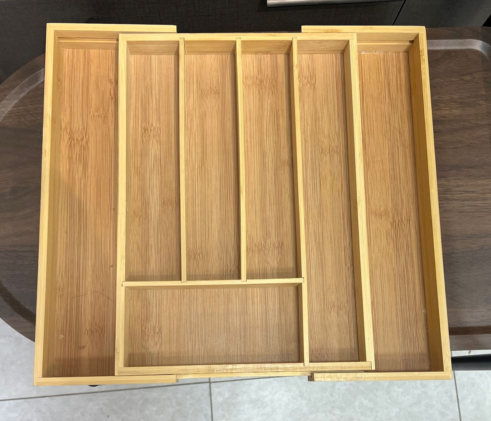 Bamboo Expandable Kitchen Drawer Organizer - 7-Slot Utensil Tray - Trenducts.pk