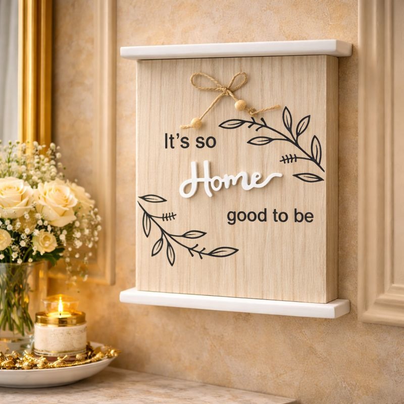  Rustic wooden wall mounted key holder with It's So Good To Be Home text and multiple hooks