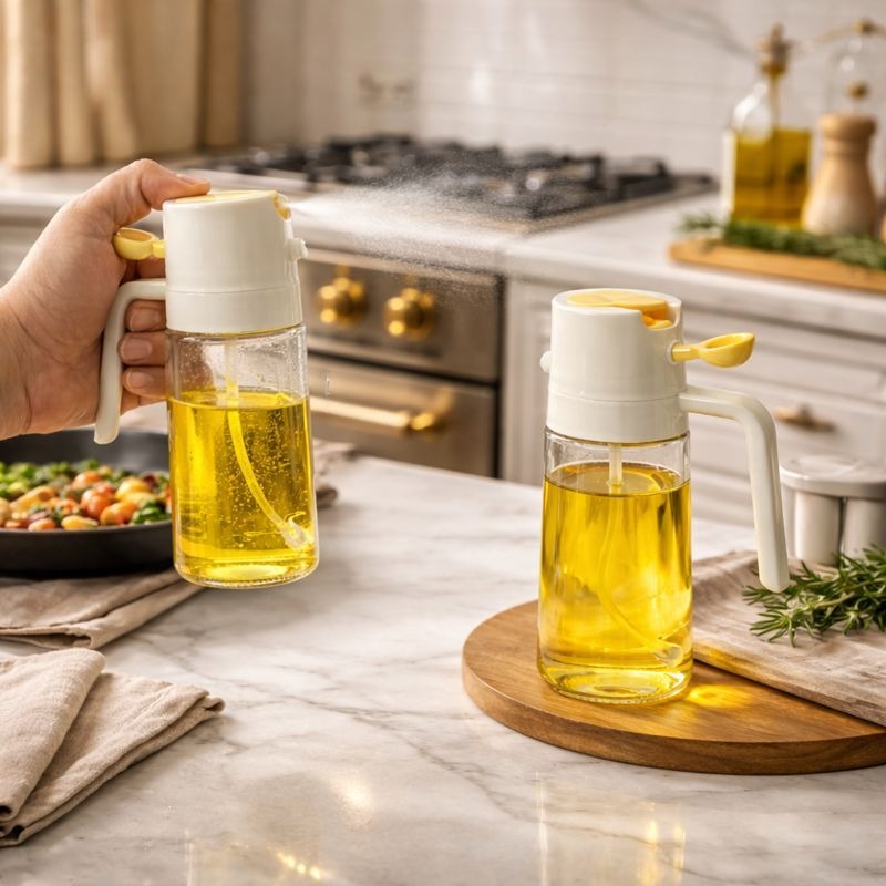 2-in-1 glass oil dispenser bottle and spray mister for kitchen cooking Trenducts Pakistan