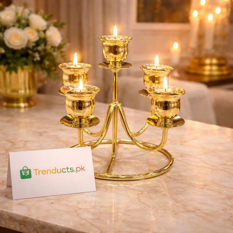 Royal 5-Arm Gold Candle Stand – Luxury Centerpiece