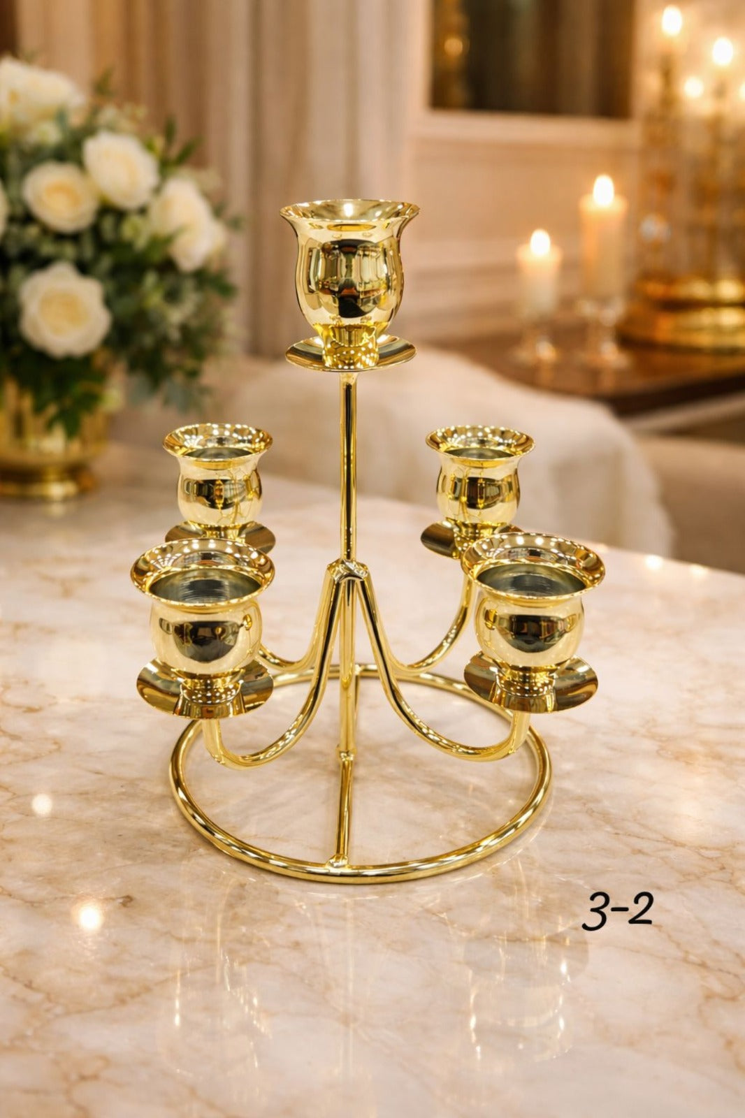 Royal 5-Arm Gold Candle Stand – Luxury Centerpiece