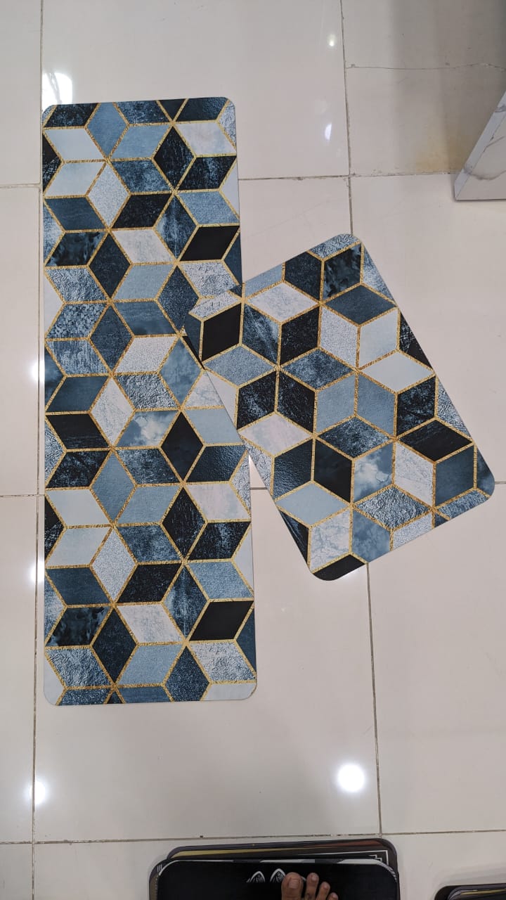 Emerald & Gold Geometry Napa Leather Anti-Slip Runner Set (2 Pcs)