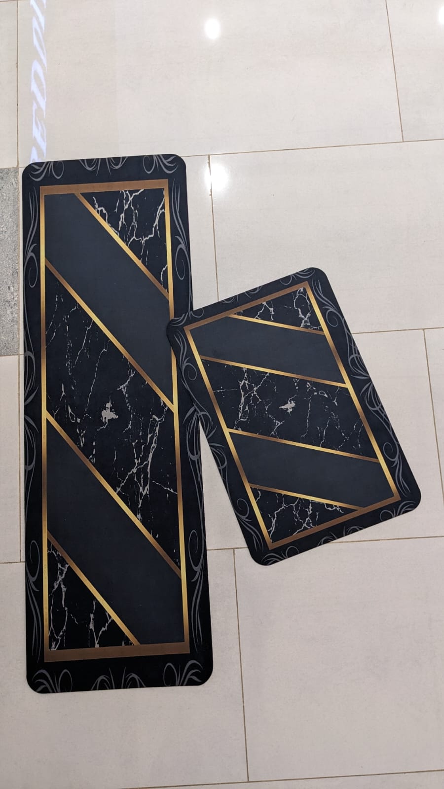 Charcoal & Gold Mandala Napa Leather Anti-Slip Runner Set (2 Pcs)