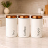 Matte White & Copper Kitchen Canister Set – 3 Pcs Tea, Coffee, Sugar Jar Set MJ