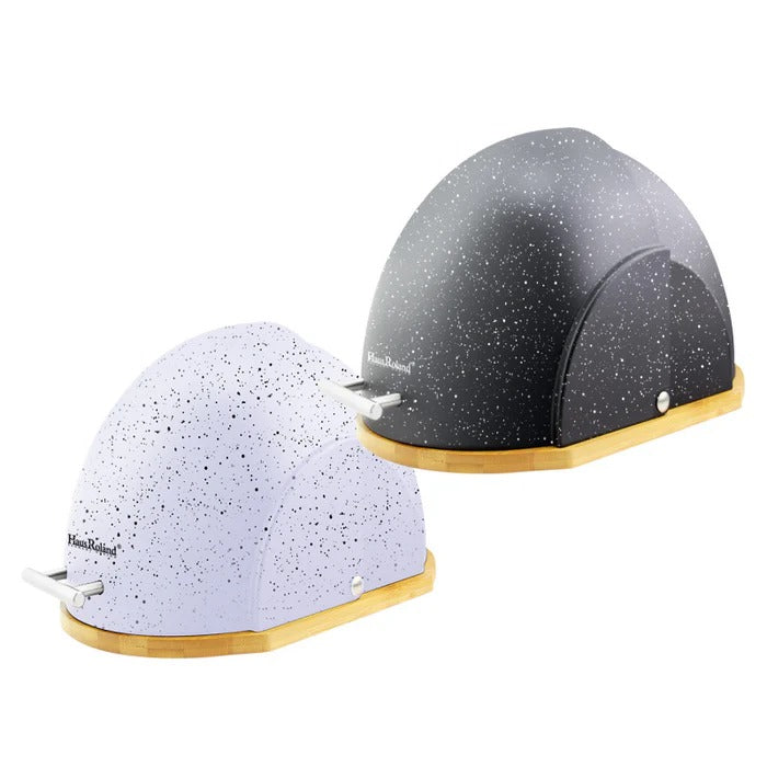 Roll-Top Bread Box – Matte Black Speckled with Bamboo BaseBread Box MJ