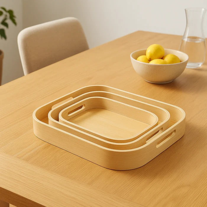 3-Pc Bamboo Nesting Serving Tray Set – Modern Square Decorative Platters