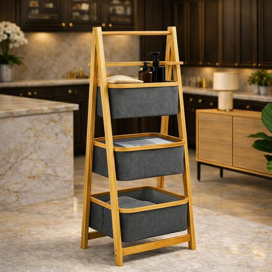 Trenducts A-Frame 3-Tier Bamboo Laundry Hamper – Natural Wood Organizer with Shelf